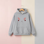 Gray bee and puppy cat kawaii hoodie with simple cute face design and front pocket