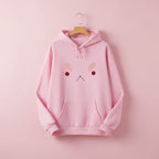 Pink bee and puppy cat kawaii hoodie with cute face graphic and front pocket