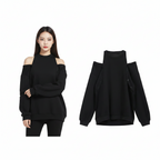 Schwarzes Damen-Sweatshirt, weiter Schnitt, stylish