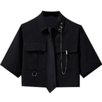 Black two piece punk dress outfit cropped top with tie and decorative chain from Vusy Kawai Shop