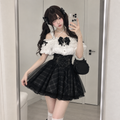 Women's Jirai Kei White Bow Blouse & Black Plaid Skirt Set