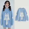 Japanese Cute Cat Print Pullover Sweater