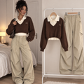 Knit Sweater Vest Cargo Preppy Y2K Set