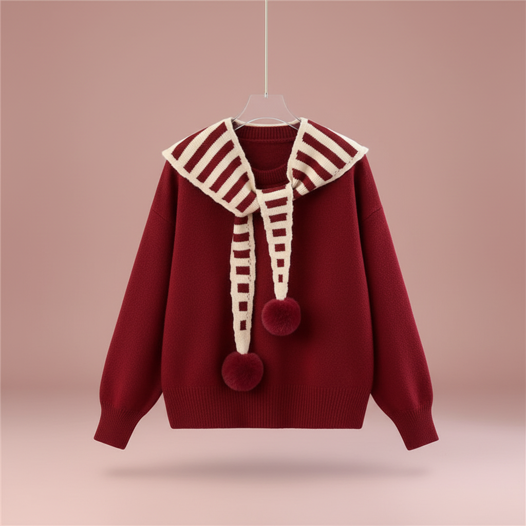 Lucky Red Sweater Shawl and Denim Pants Set lifestyle