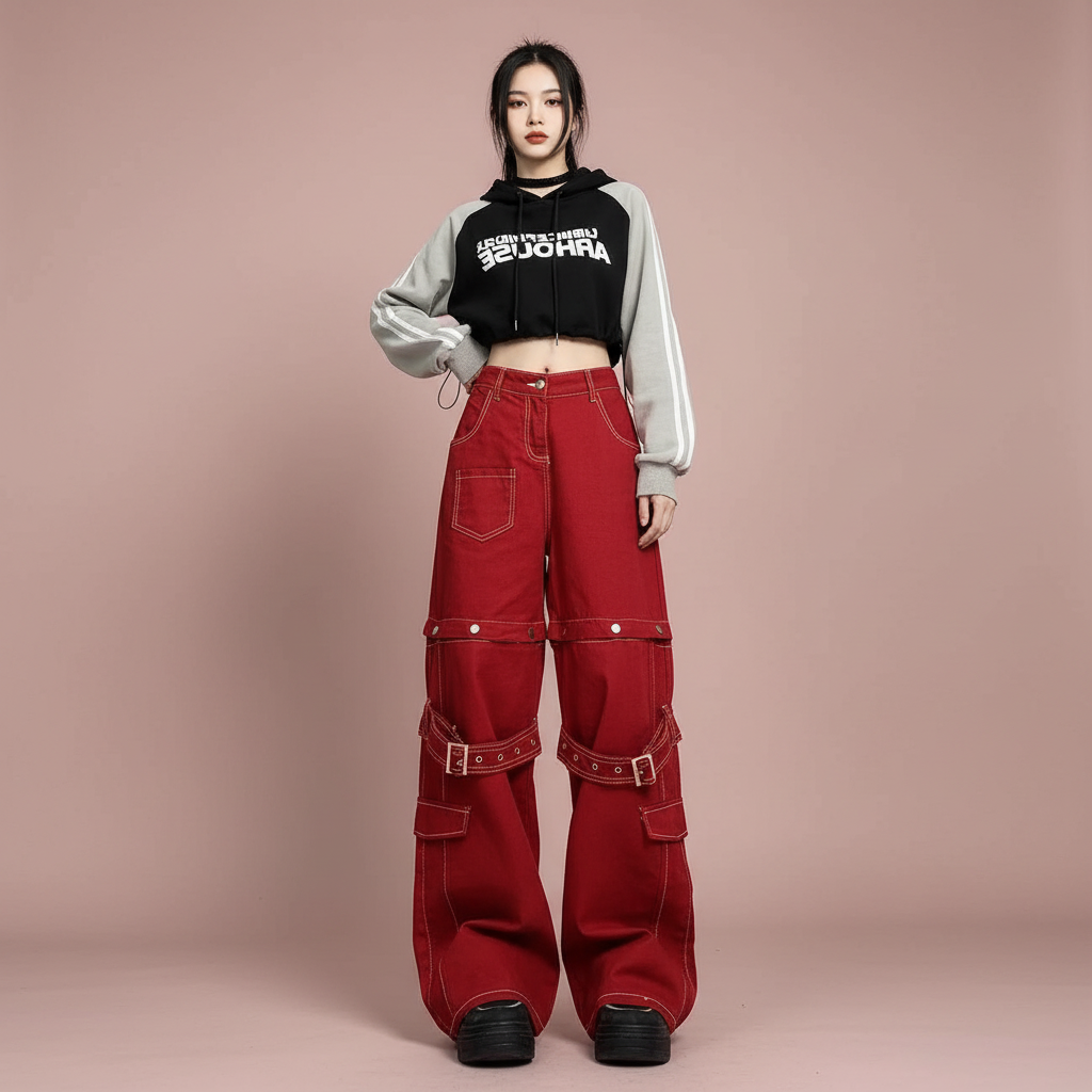 Cargo Jeans Red - Frente completo
