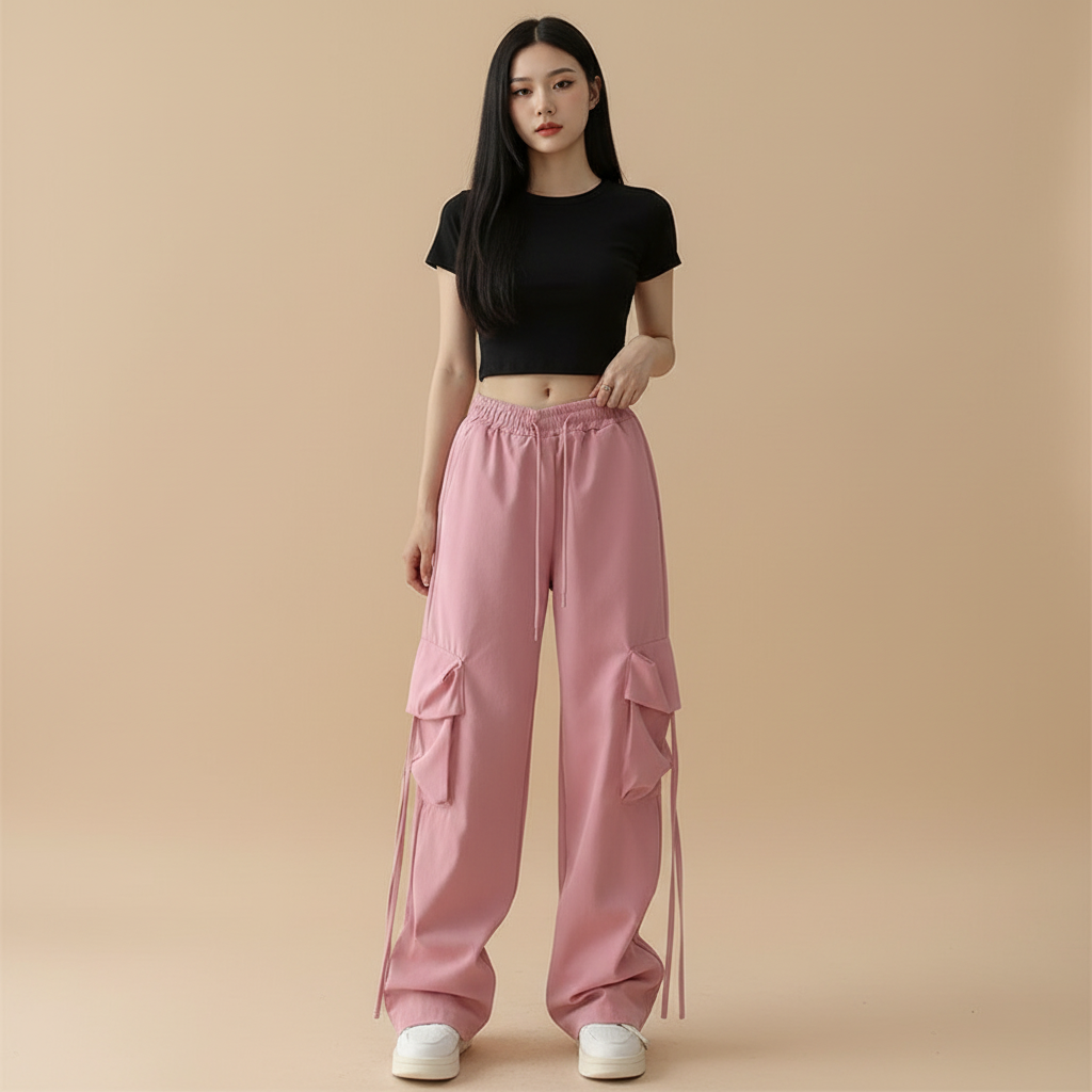 Plaid Shirt Sling Vest and Cargo Pants 3-Piece Set worn view