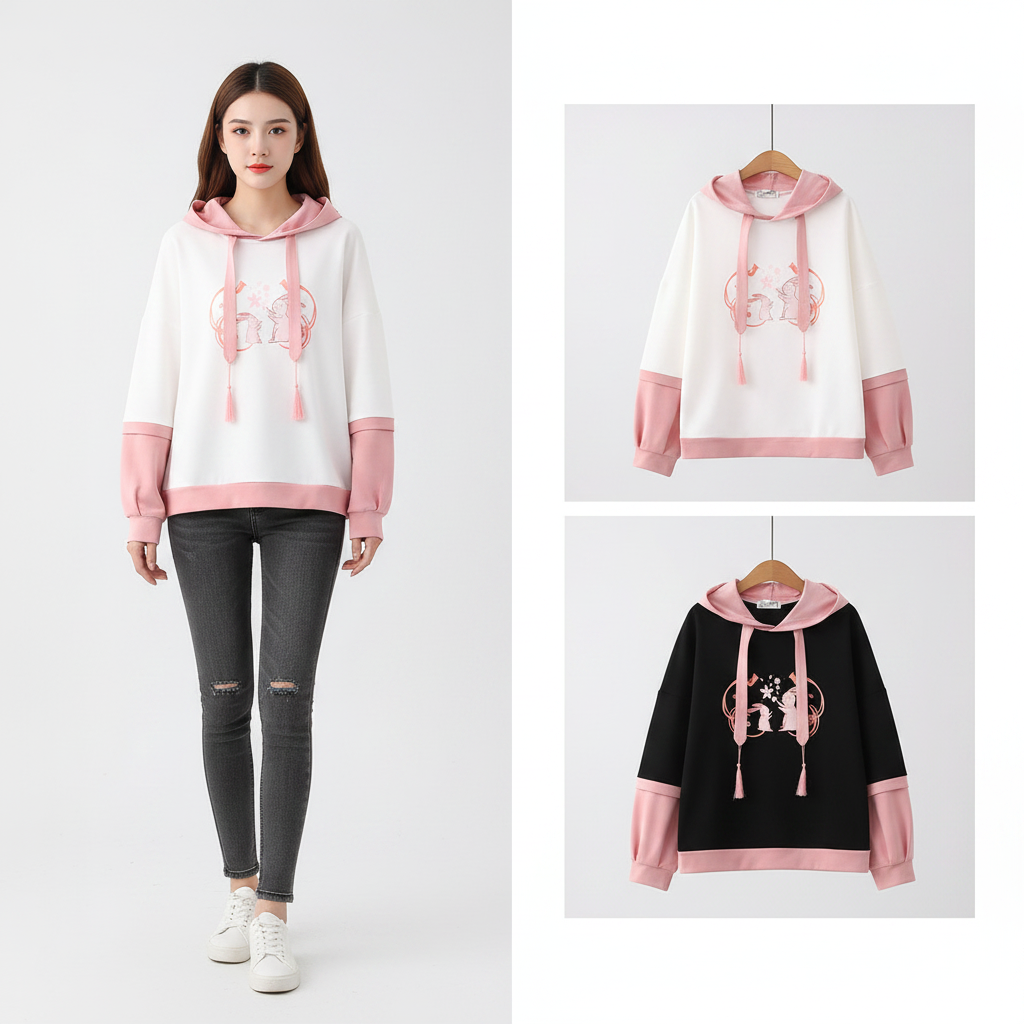 Sweat à capuche décontracté japonais mignon avec imprimé dessin animé