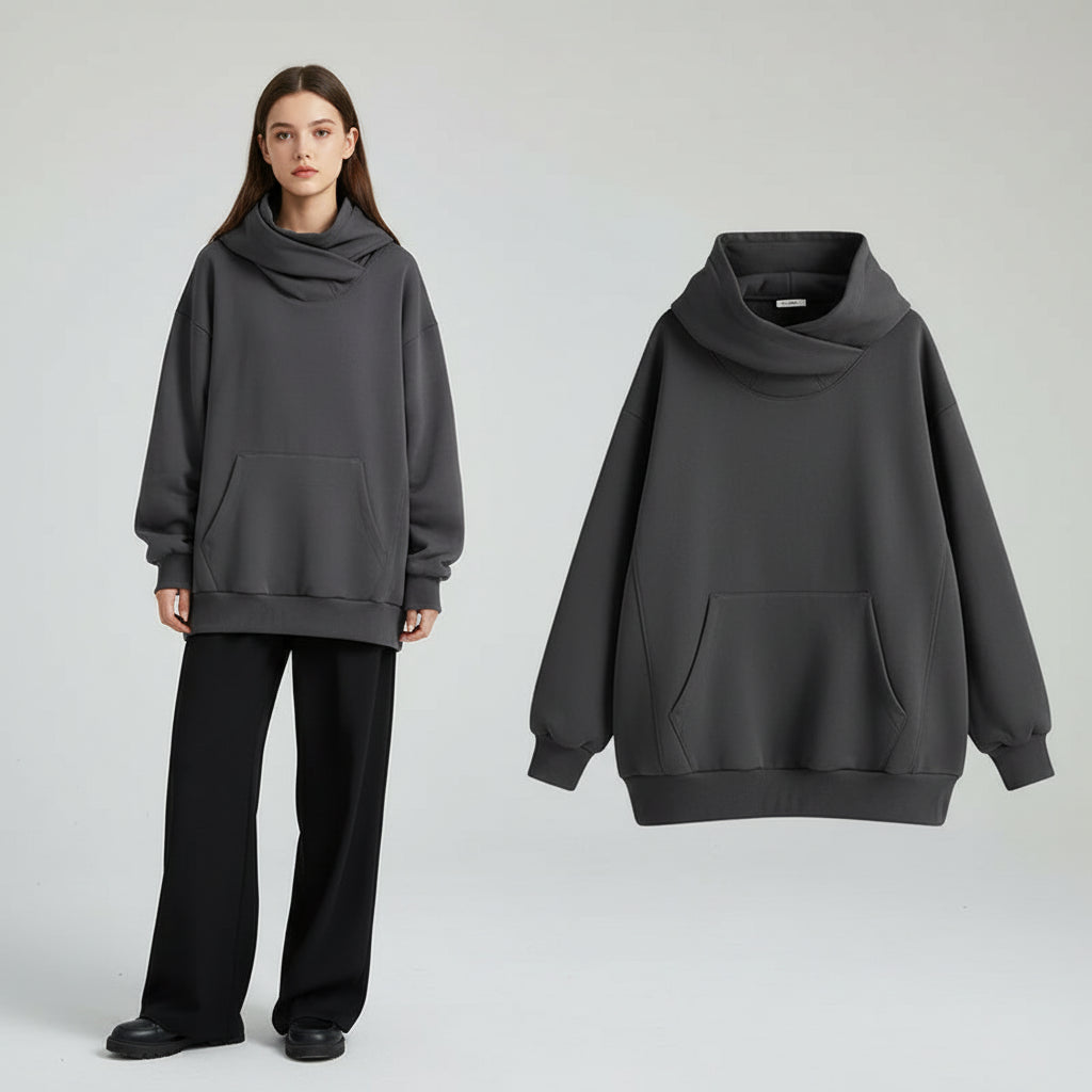 Black casual Japanese streetwear fashion hoodie with oversized fit and front pocket