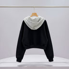 Chic girl japanese fashion jacket black with gray hood from Vusy Kawai Shop
