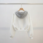 Chic girl japanese fashion jacket in white with gray hood from Vusy Kawai Shop back view