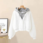 Chic girl japanese fashion jacket in white with gray hood and oversized sleeves from Vusy Kawai Shop