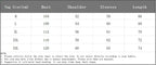 Size chart for cute animal couple hoodie for teens showing bust shoulder sleeves and length measurements in centimeters