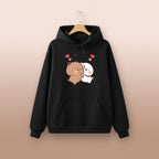 Black panda bear graphic pullover with cute hugging bear design and red hearts from Vusy Kawai Shop