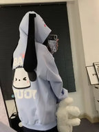 Light purple cute dog ear hoodie long-eared jacket with black floppy ears and cartoon print on the back