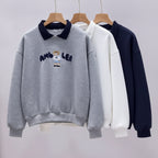 Cute embroidered long sleeve preppy top in gray with black collar and bear design from Vusy Kawai Shop