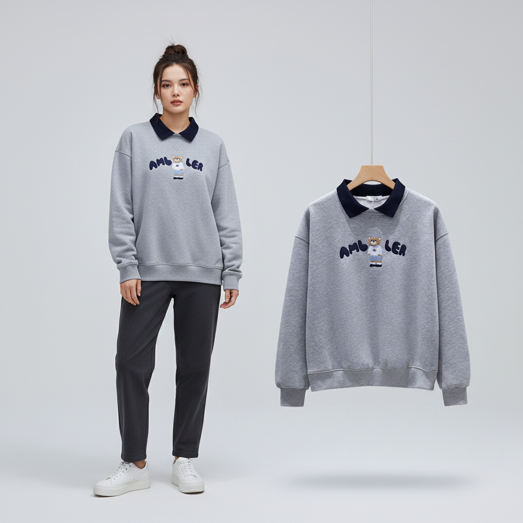 Joli haut brodé à manches longues de style preppy