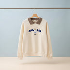 Cute embroidered long sleeve preppy top with bear design and gray collar from Vusy Kawai Shop