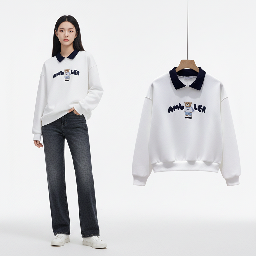 Joli haut brodé à manches longues de style preppy