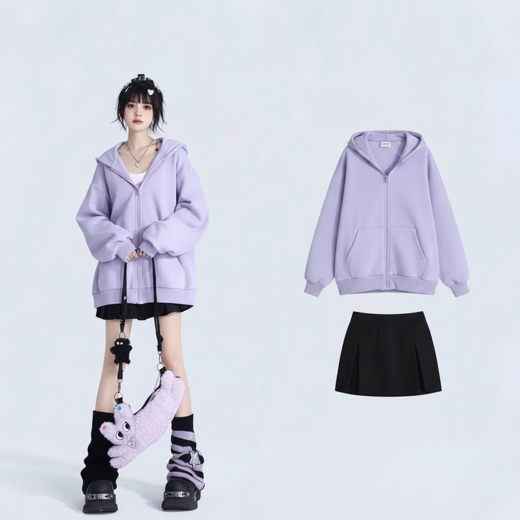 Niedliche Kapuzenstrickjacke mit Hasenmotiv für Damen