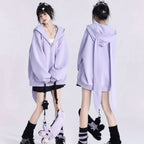 Cute hooded rabbit cardigan for women in light purple with oversized sleeves and long tail detail