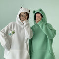 Fleece Frog Hoodie with 3D Ears and Built-In Face Mask Couple Matching Sweatshirt