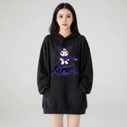 Cute Kuromi japanese hoodie for women in black with graphic design and front pocket