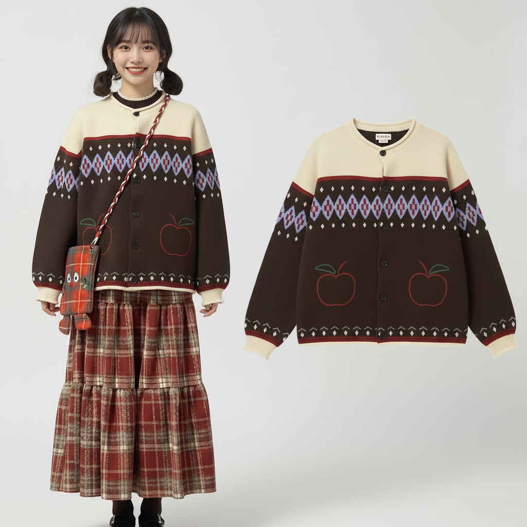 Süße Retro Apple Strickjacke