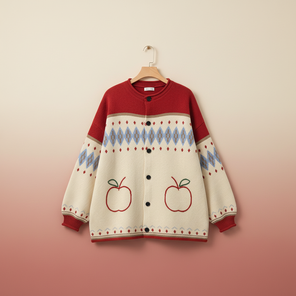 Süße Retro Apple Strickjacke