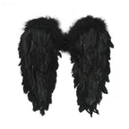 Black feather angel wings front view with fluffy shoulder tops