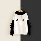 Funny dinosaur sweatshirt streetwear with black pixel dinosaur and cactus design on white and black hoodie