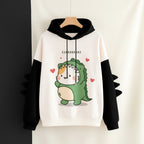 Funny dinosaur sweatshirt streetwear with cute dino costume design and black sleeves