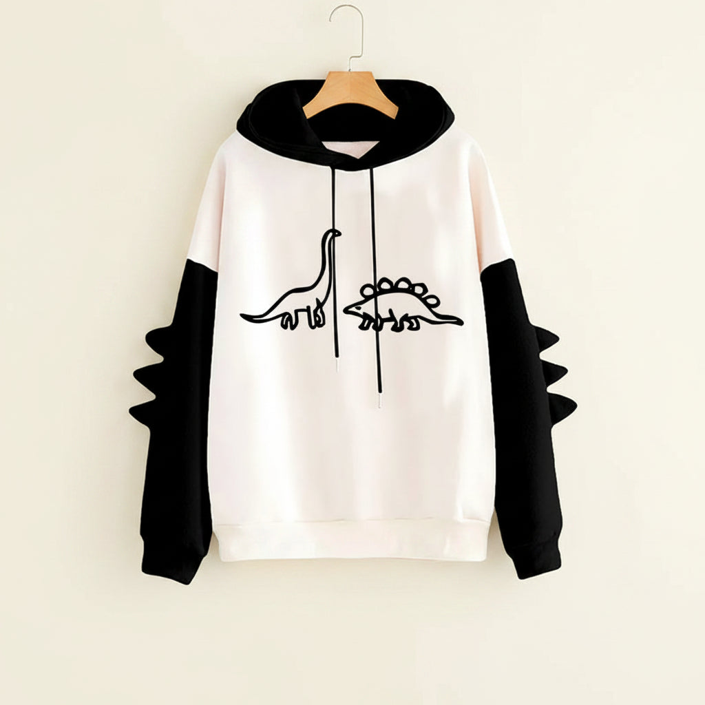 Funny dinosaur sweatshirt streetwear with black and white color block and dinosaur graphic design
