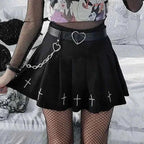 Gothic Pleated Mini Skirt with Cross Design