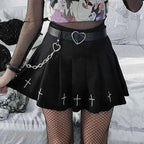 Gothic Pleated Mini Skirt with Cross Design
