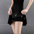 Gothic Pleated Mini Skirt with Cross Design