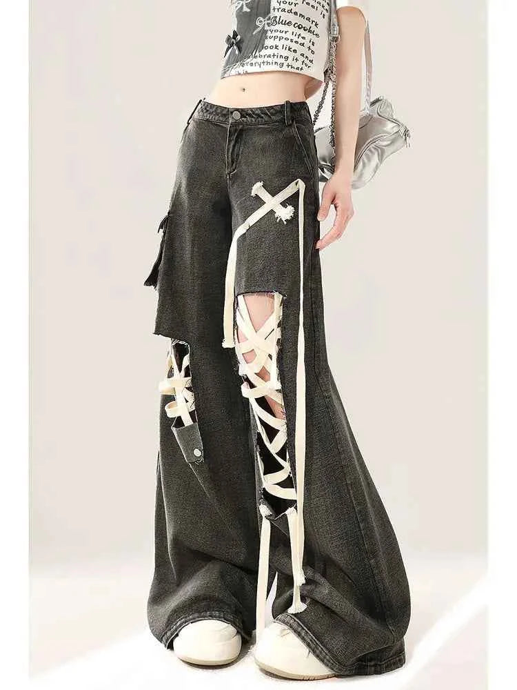 Gothic Ripped Jeans for Women Unique Style