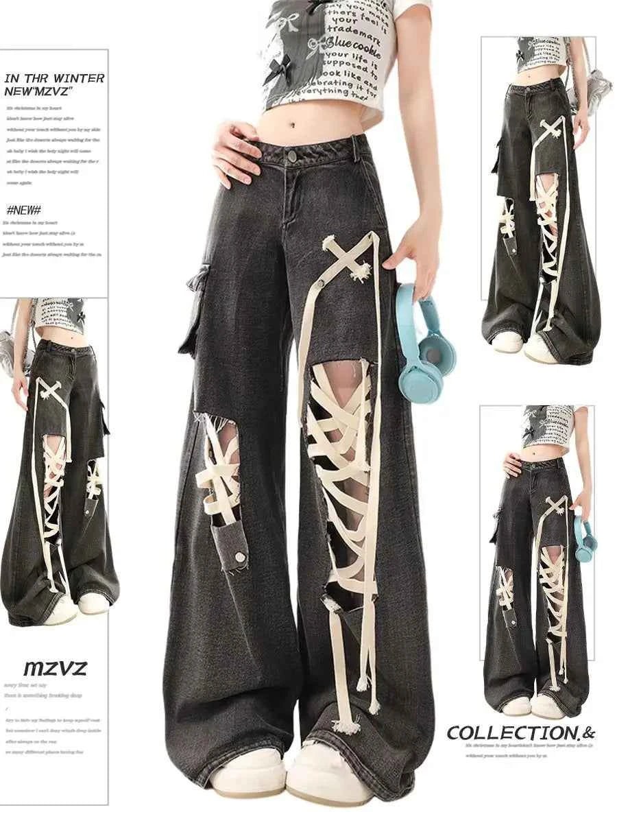 Gothic Ripped Jeans for Women Unique Style