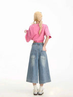 Graffiti Denim Cropped Pants Women