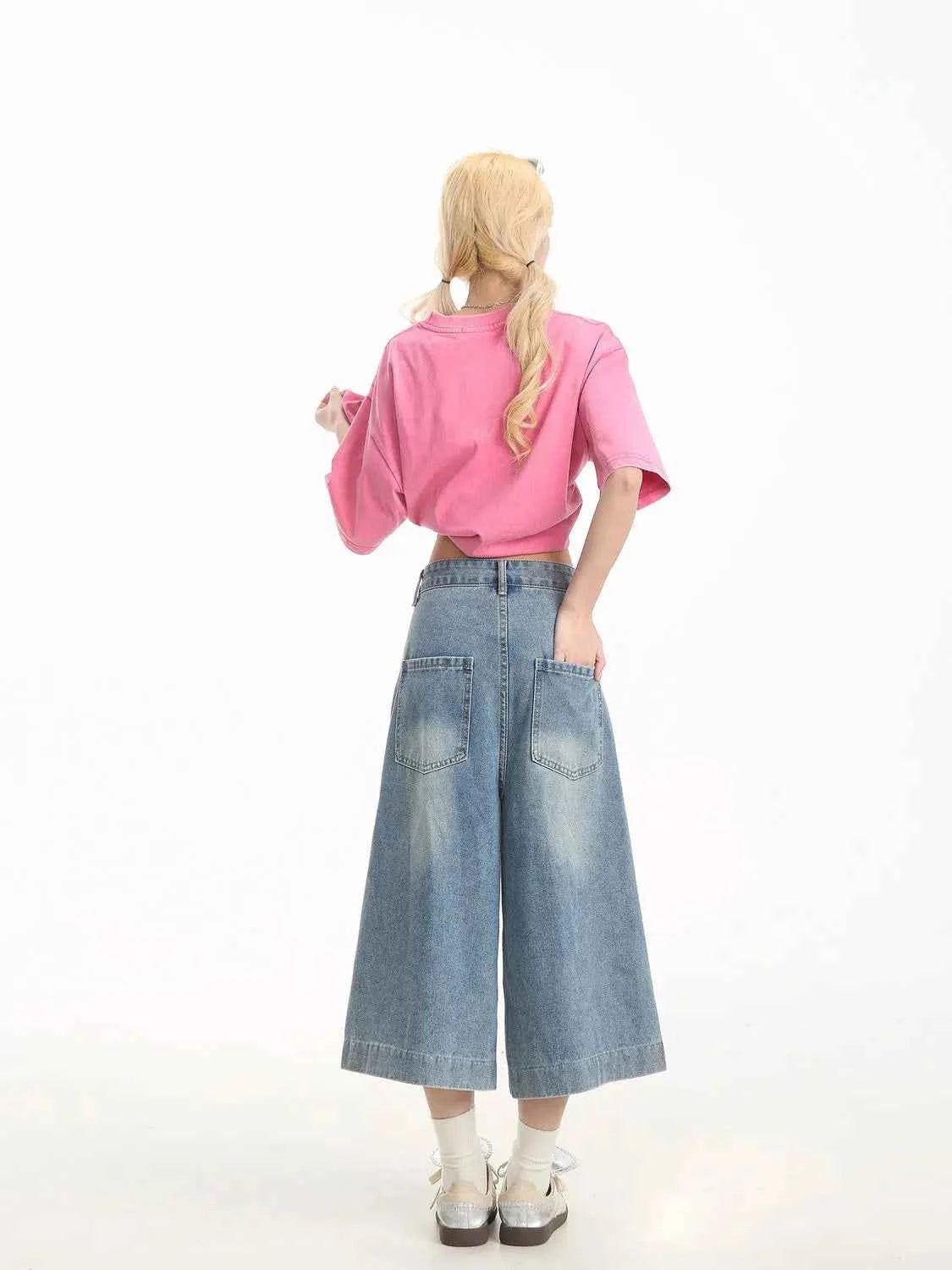 Graffiti Denim Cropped Pants Women