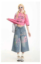 Graffiti Denim Cropped Pants Women