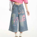 Graffiti Denim Cropped Pants Women