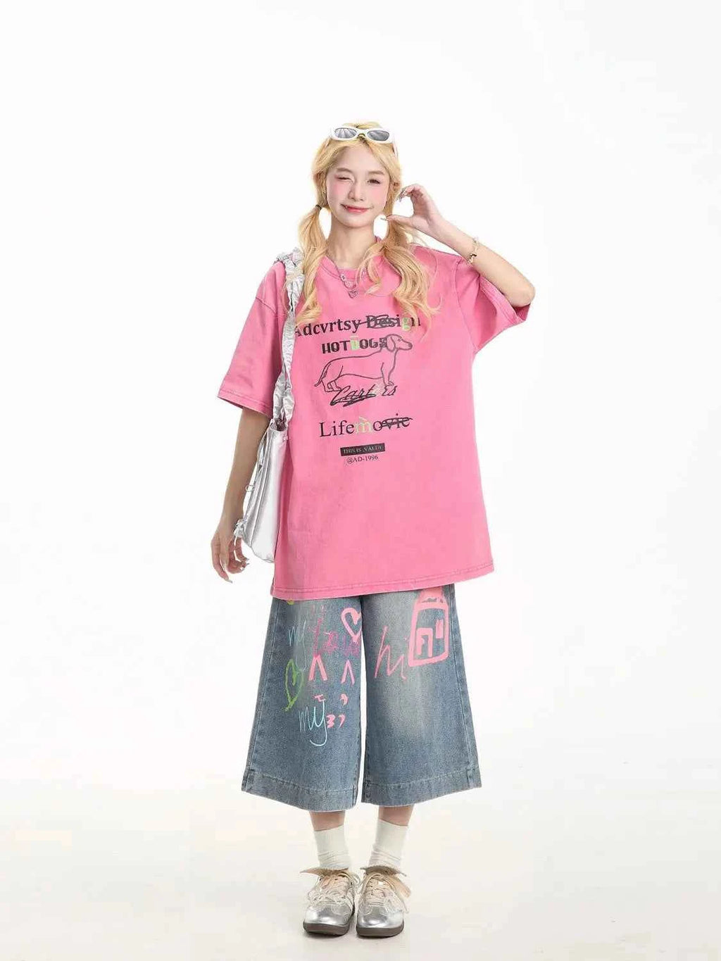 Graffiti Denim Cropped Pants Women