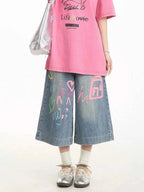 Graffiti Denim Cropped Pants Women