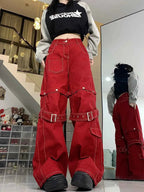 Harajuku Cargo Jeans in Red for Unique Style