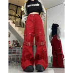 Harajuku Cargo Jeans in Red for Unique Style