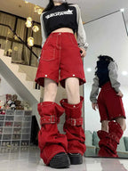 Harajuku Cargo Jeans in Red for Unique Style