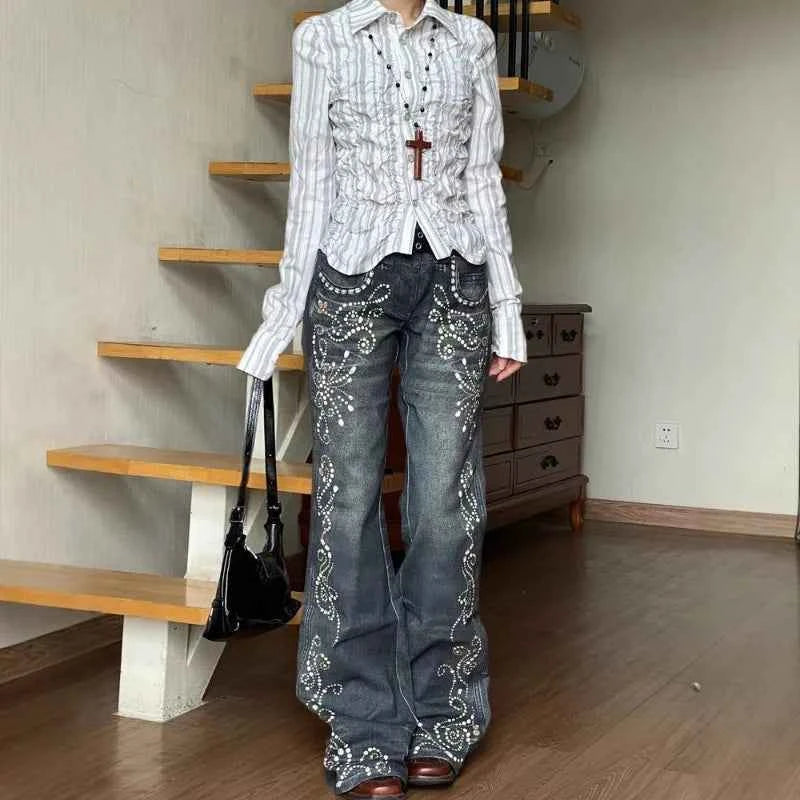 Harajuku Gemstone Jeans for Trendy Style