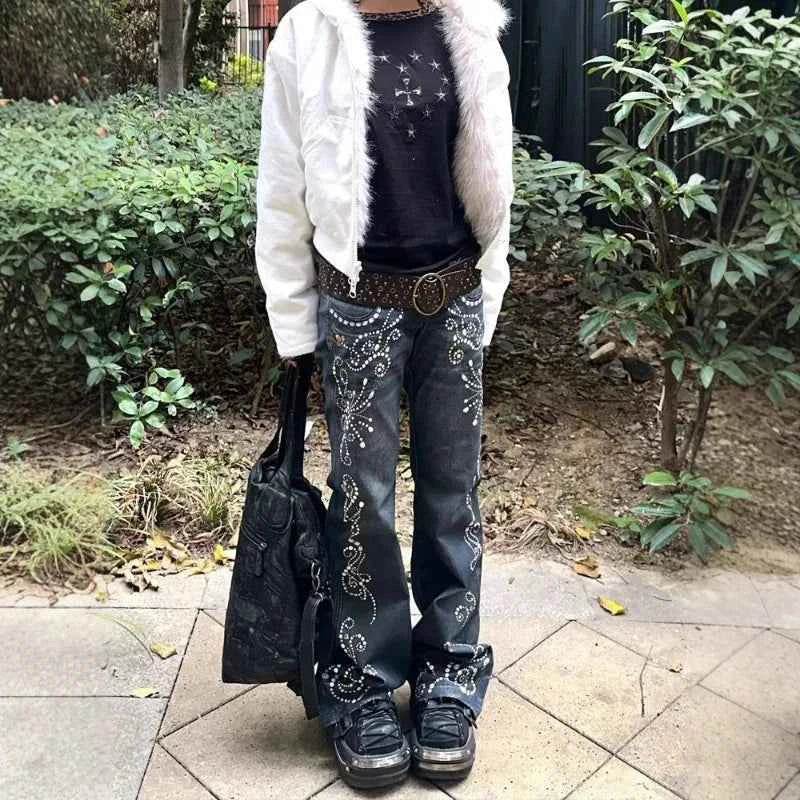 Harajuku Gemstone Jeans for Trendy Style