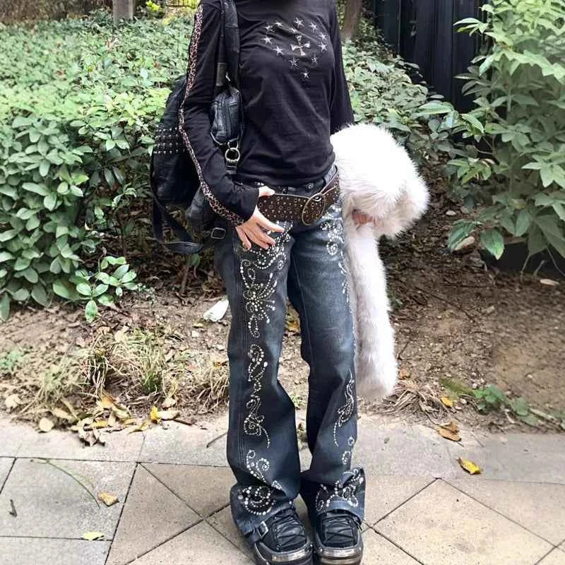 Harajuku Gemstone Jeans for Trendy Style