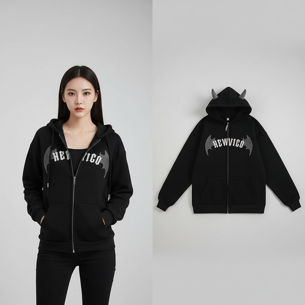 Harajuku Gothic Hoodie für Damen Lila Fledermausflügel